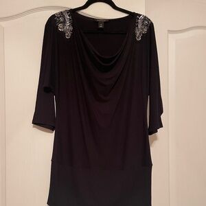 White House Black Market Sequin Black Top Size Medium M Beadwork